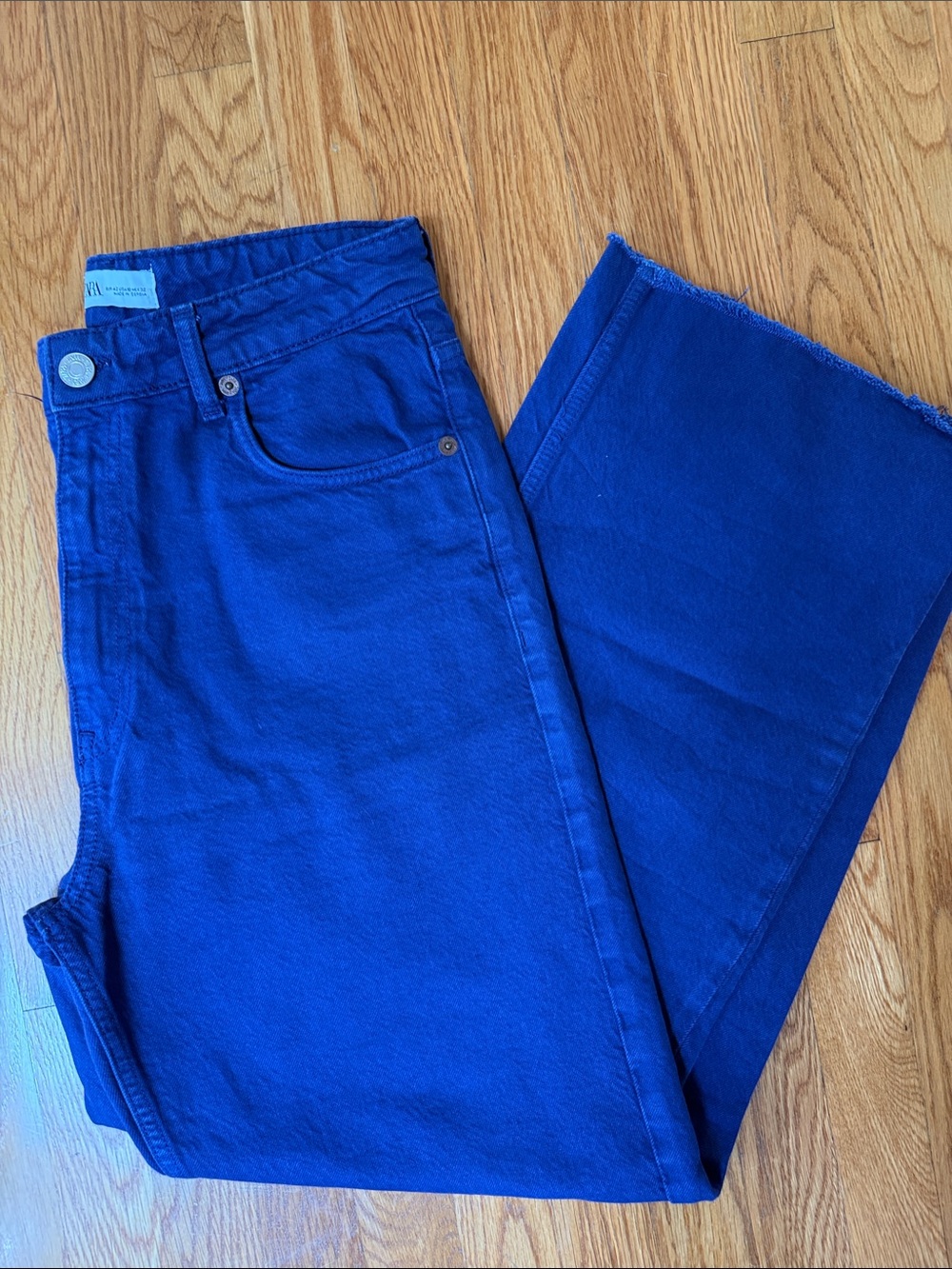 Zara Deep Blue High-Waist Wide-Leg Jeans